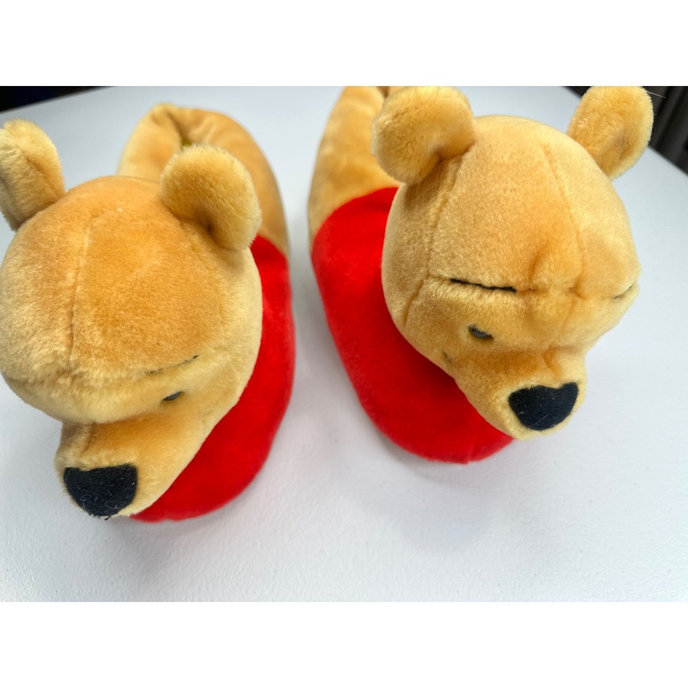 Disney Winnie the Pooh Plush Slippers Women Size 9-10 Yellow Red Good 3D Bear